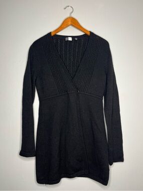 Saks Fifth Avenue Threads Black 100% Merino Wool Knit Cardigan